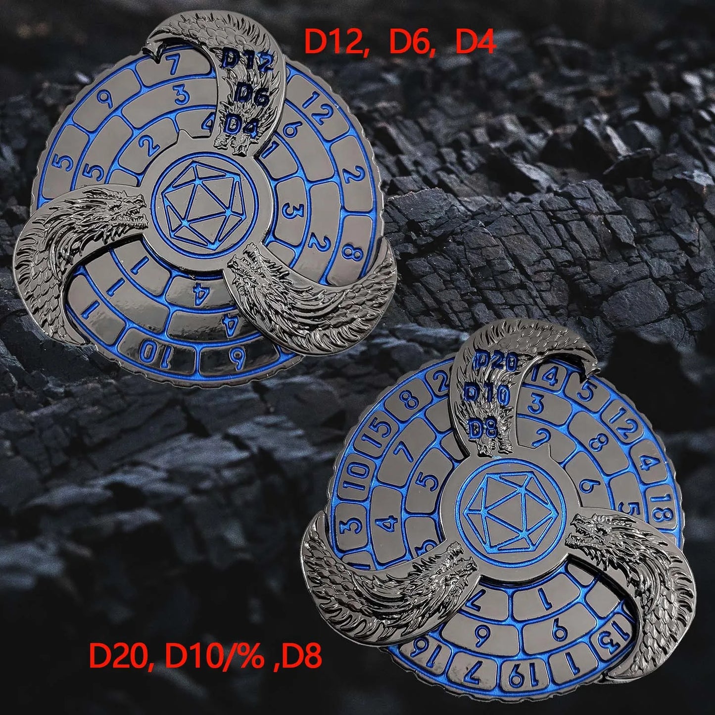 Dés de roulette rotatifs, dés gyroscopiques du bout des doigts, dés DND en métal, dés rotatifs DND, dés rotatifs, dés de jeu de rôle RPG Dragon Dice