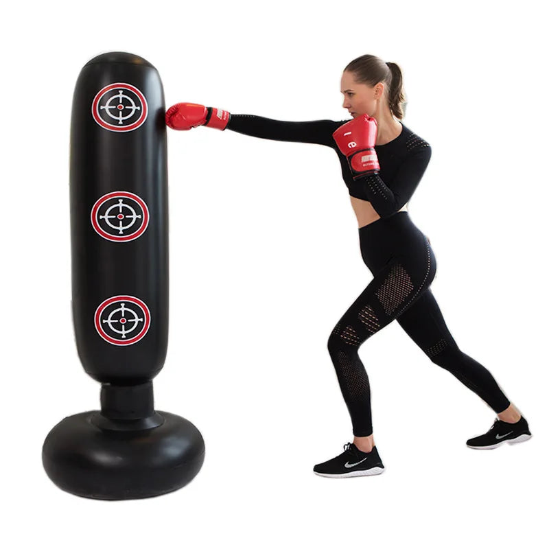 Saco de boxeo inflable de 1,6 m para adultos, juguete con ventilación por soplado, columna de boxeo tipo objetivo, juguete de entrenamiento físico para niños