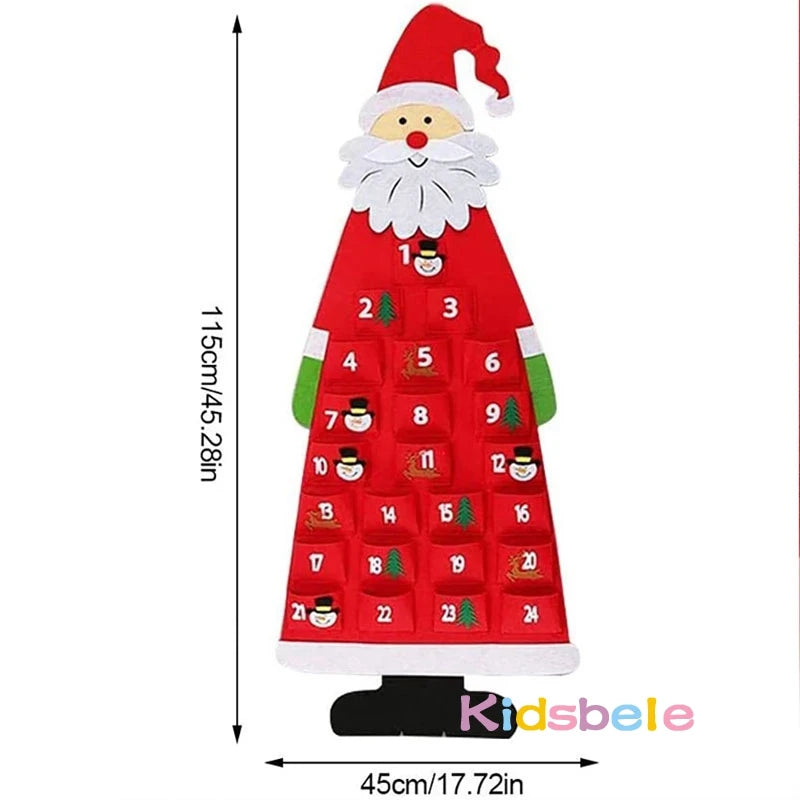 Christmas Felt Advent Calendar Wall Hanging Santa Advent Calendar with Pockets 24 Days Kids Toys For Children Christmas Gift