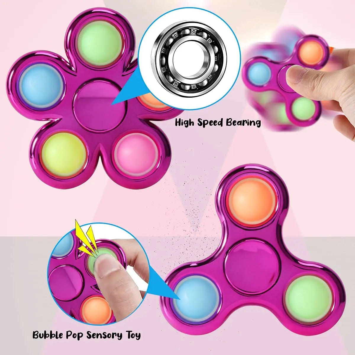 Jouet Fidget Spinner à fossettes simple, jouet sensoriel à bulles, toupie à main, toupie à doigts, soulagement du stress, en silicone pour adultes et enfants