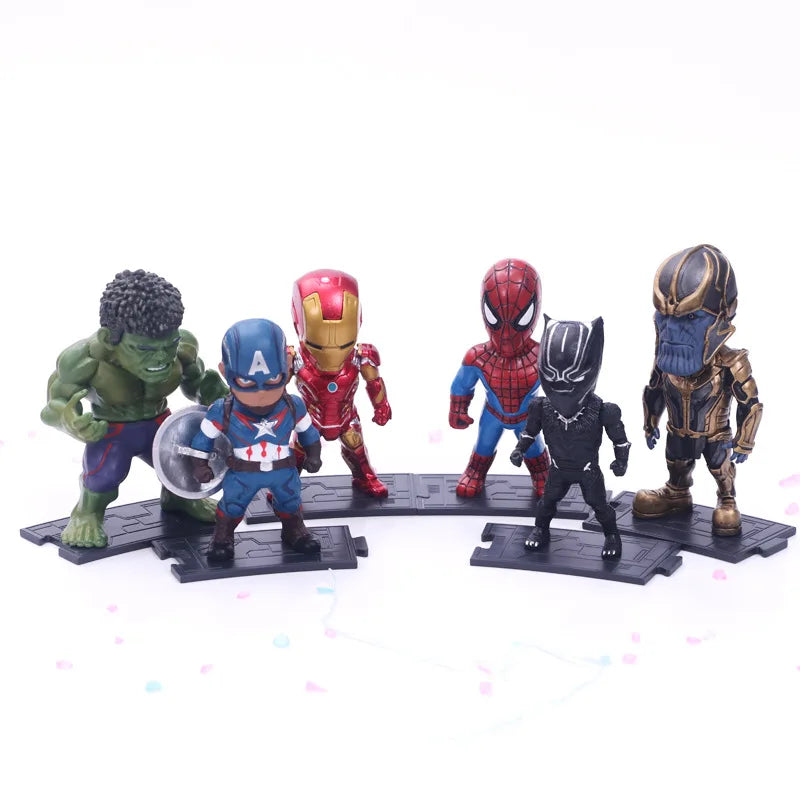 6pcs/set Marvel Avengers Black Panther  Thanos Ironman Spiderman Captain American Hulk Figure Model Toys