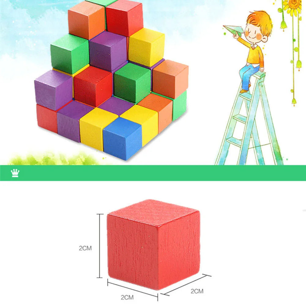 Lot de 30 cubes colorés en bois de 2 x 2 cm, blocs de construction, jouets éducatifs pour enfants, carrés en bois, dés, jeu de société, cadeaux