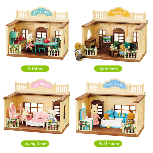 Forest Family Doll Houses Simulated Bathroom Suit Furniture Toys Miniatures Living Room Suit Single Storey House 2022 New Dolls