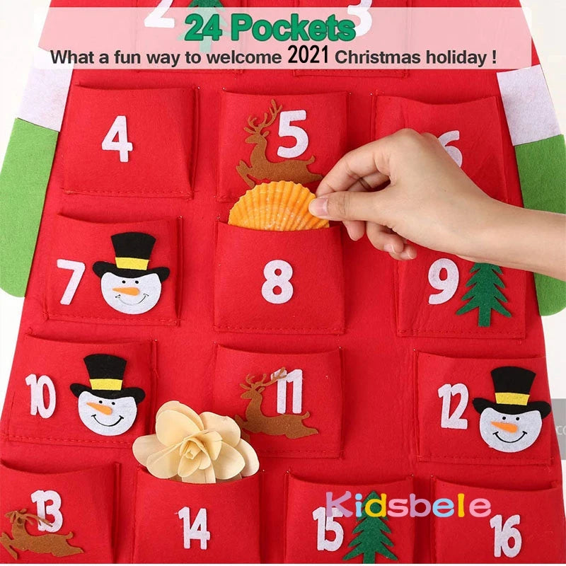 Christmas Felt Advent Calendar Wall Hanging Santa Advent Calendar with Pockets 24 Days Kids Toys For Children Christmas Gift