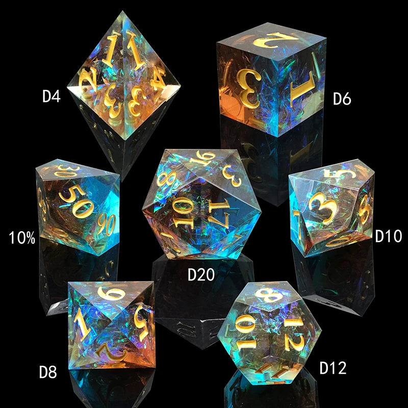 Ensemble de dés Dnd D20 Jeux de société Mtg Rpg Donjons Dés vierges Sharp Edge Warhammer Polyhedron Ensemble de dés transparents Rose D12 D8 d6