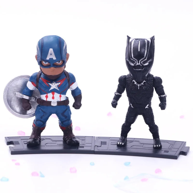 6pcs/set Marvel Avengers Black Panther  Thanos Ironman Spiderman Captain American Hulk Figure Model Toys