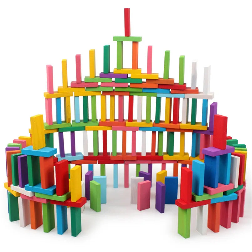 Ensemble de jouets dominos en bois arc-en-ciel pour enfants, 240 pièces/ensemble, jeu de dominos pour bébés, blocs de construction, jouets éducatifs en bois naturel, cadeaux