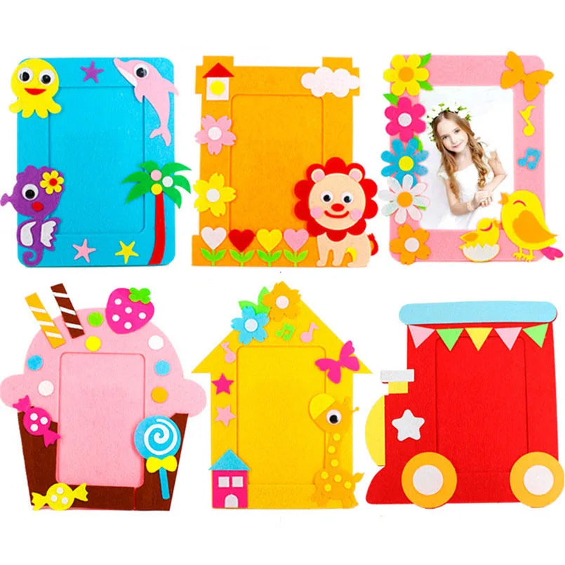 9Pcs/set DIY Cartoon Animal 6 Inch Photo Frame Children Handmade Craft Art Toys for Kids Girl Home Decor Kindergarten Applique