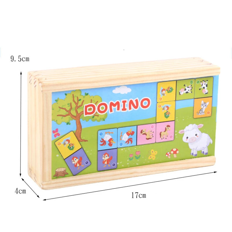 Ensemble de blocs de construction en bois Montessori Domino Jouets éducatifs précoces pour enfants Cognitive Animal Solitaire Dominoes Puzzle Toy Enfants