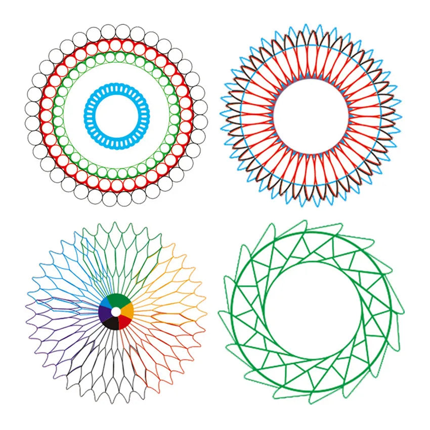 Juego de 27 juguetes de dibujo con espirógrafo, ruedas de engranajes entrelazados con bolígrafos, diseños en espiral, accesorios de pintura, regla geométrica de juguete