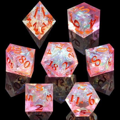 Ensemble de dés Dnd D20 Jeux de société Mtg Rpg Donjons Dés vierges Sharp Edge Warhammer Polyhedron Ensemble de dés transparents Rose D12 D8 d6