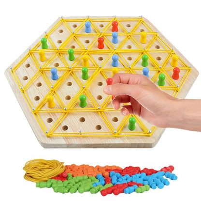 Wooden Chain Triangle Chess Game Rubber Band Strategy Board Game Territory Capture Family Game Educational Toy For Home Travel