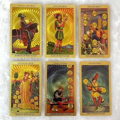 Baraja de tarot en español e inglés, con guía en papel, cartas de tarot para principiantes, juguetes de adivinación, tarot de lámina dorada