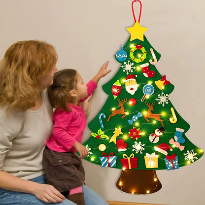 Felt Christmas Tree DIY Kids Toys For Children Ornaments Wall Decoration Crafts With Light Children Christmas Hanging Decor Home