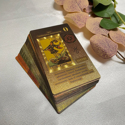 Cartes de Tarot d'Or 12x7cm Anglais Classique avec Mots-clés pour Débutants avec Guide Jeu de Cartes Imperméable de Haute Qualité