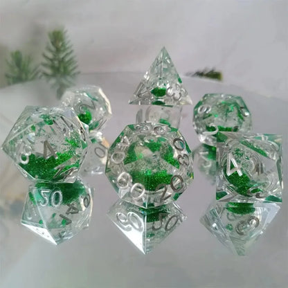 Nouveaux dés à noyau de flux de résine, noyau liquide DND pour donjons et dragons, jeu de société TRPG, ensemble de couleurs, dés polyédriques faits à la main D20 D12