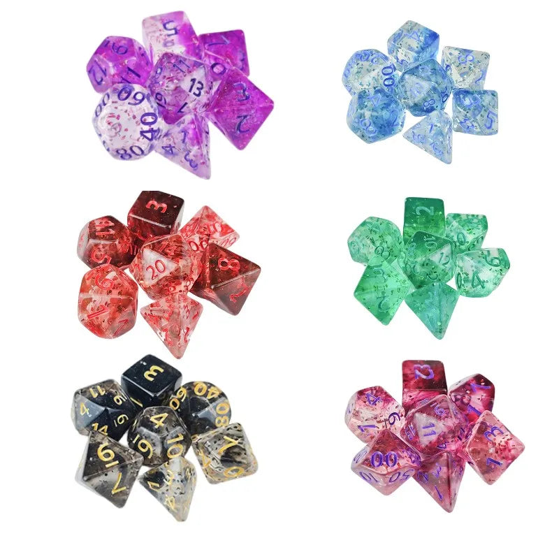 7Pcs/Set Starry Sky Scallion Powder Dice Multi-color Comfortable for Players Acrylic Board Game Dice Set for Bar Family Game