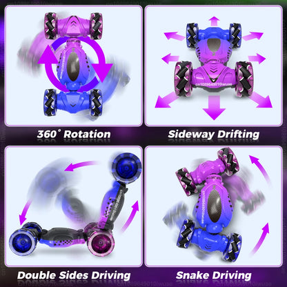 Children RC Car Toy for Boys Girls 4WD 2.4G Gesture Sensing Remote Control Stunt Car 360° Rotation Off Road Twist Drift Car Gift