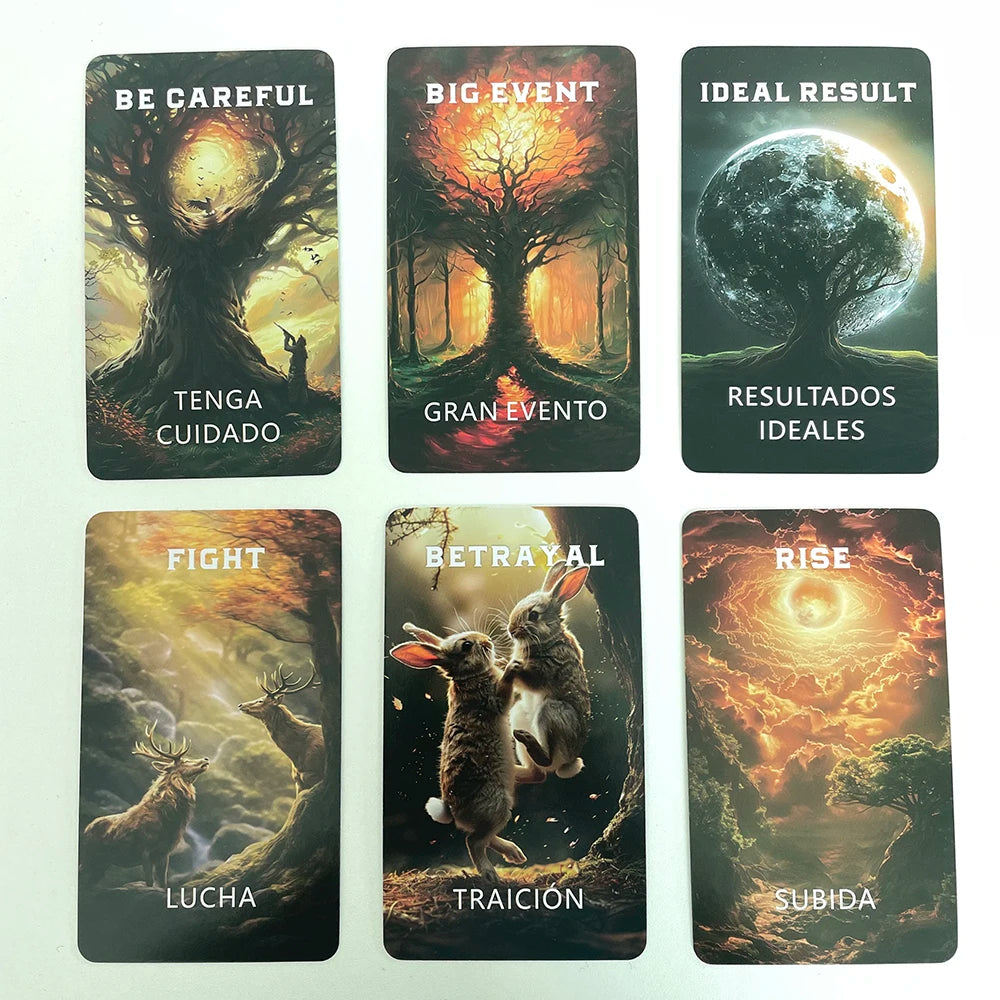 Cartas del Tarot en español e inglés, cartas del Oráculo del Bosque Desconocido, juguetes de adivinación, baraja de tarot con palabras clave, cartas de 12 x 7 cm