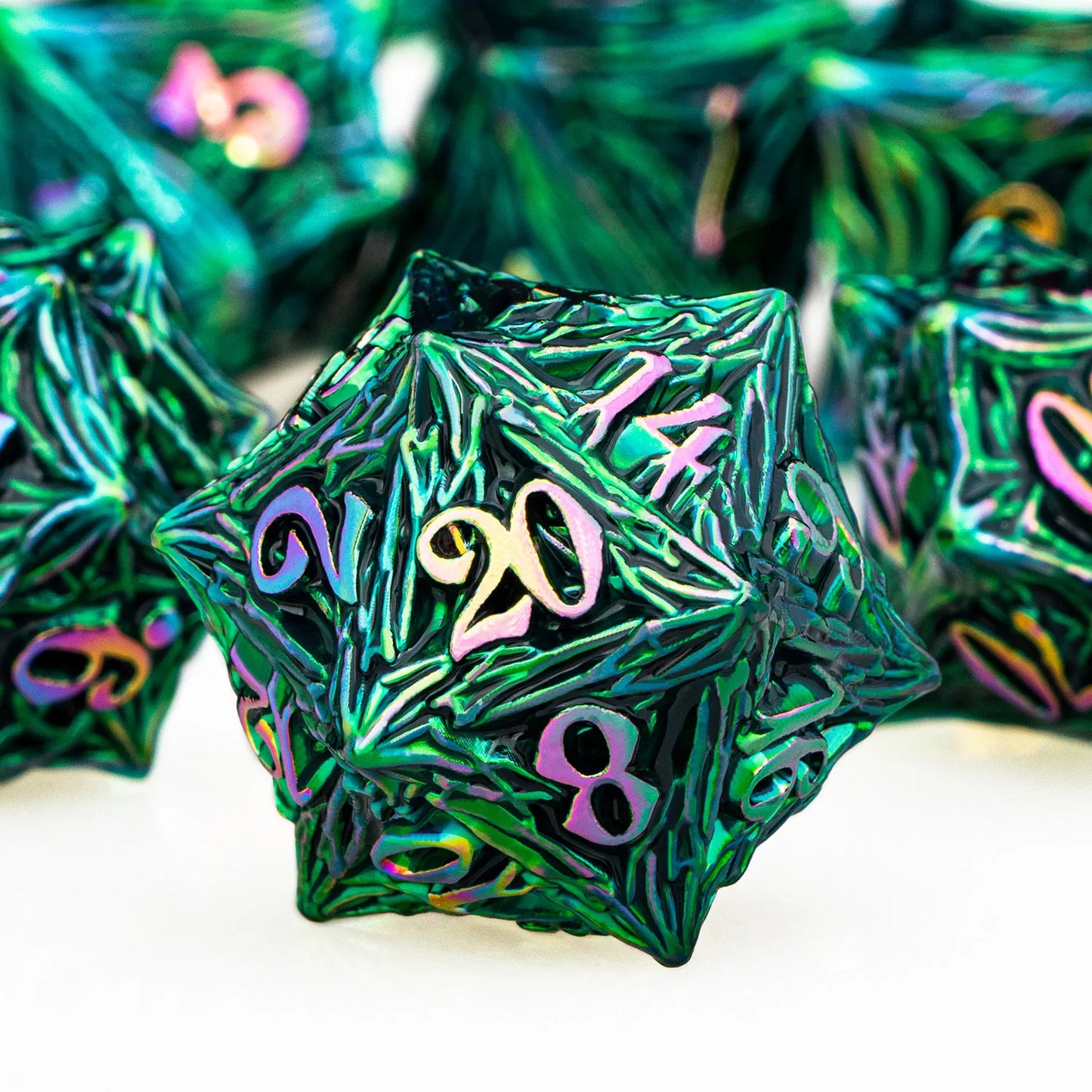 ORIFANTUO 7CPS Dés en métal colorés verts Dnd Dés polyédriques D&amp;D pour jeux de rôle Dnd Dungeon et Dragon Pathfinder