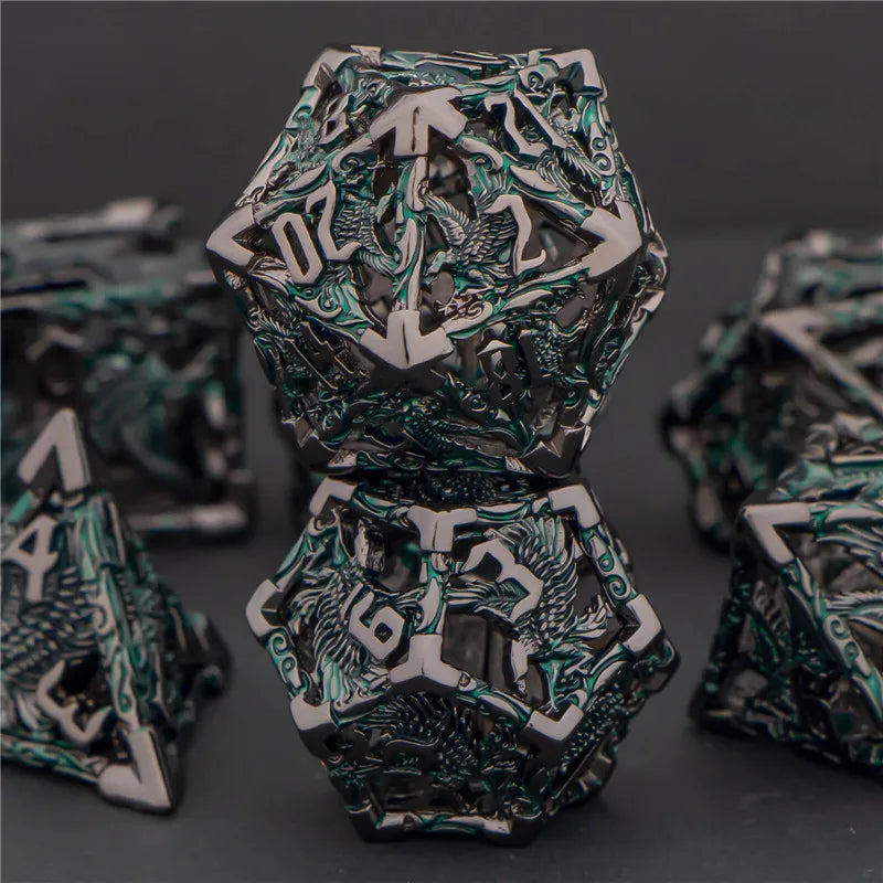 Juego de dados huecos de metal DND KERWELLSI, juego de dados de mazmorras y dragones D&amp;D, dados para juegos de rol, dados D y D RPG D20 D12 D10 D8 D6 D4