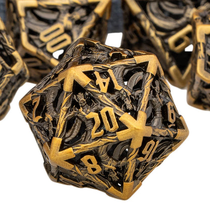 Dnd Ancient Gold Wizard & Dragon RPG Metal polyhedral Hollow D+D D20 Dice Set ForDungeon DiceDragon Pathfinder Role Playing Game