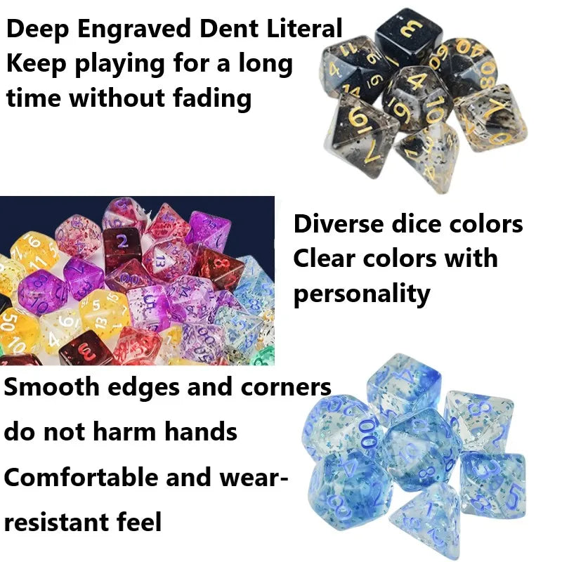 7Pcs/Set Starry Sky Scallion Powder Dice Multi-color Comfortable for Players Acrylic Board Game Dice Set for Bar Family Game