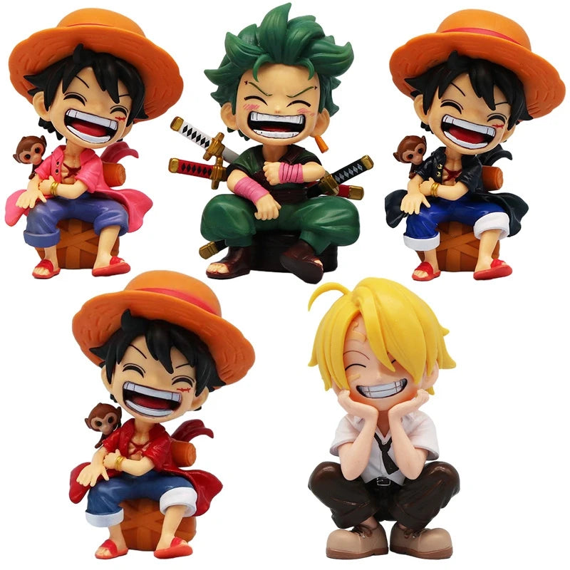 Figurine d'anime One Piece 13 cm Luffy assis et riant Figurines d'action Kawaii Sanji Zoro Figurine Chambre Voiture Ornements Collection Jouets