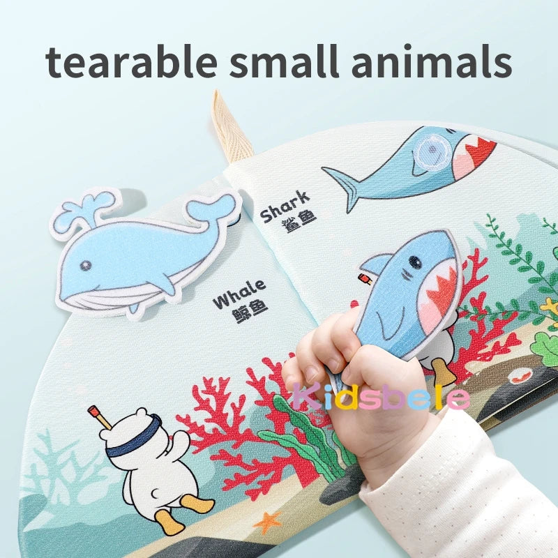 Libro de tela con forma de pata de animal en 3D para niños pequeños, lavable, Montessori, tablero de actividades para bebés, educación temprana, libro de tela rasgable