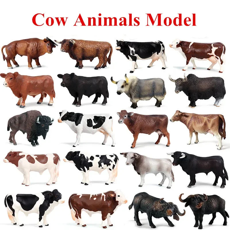 2024 Simulation Mignon Animaux De La Ferme Lait Vache Bovin Veau Angus Taureau OX Buffalo Modèle Figurines D'action Éducatif Mignon Jouet Enfant Cadeau