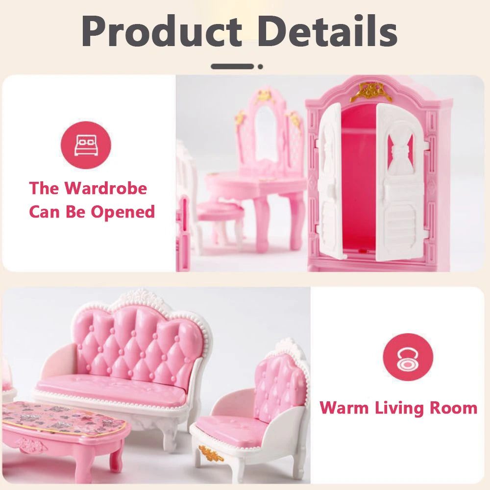 Hot Sale Cute Kawaii Pink 10 Items/Lot Miniature Dollhouse Furniture Accessory Kids Toys Kitchen Cooking Things For Girl Gifts