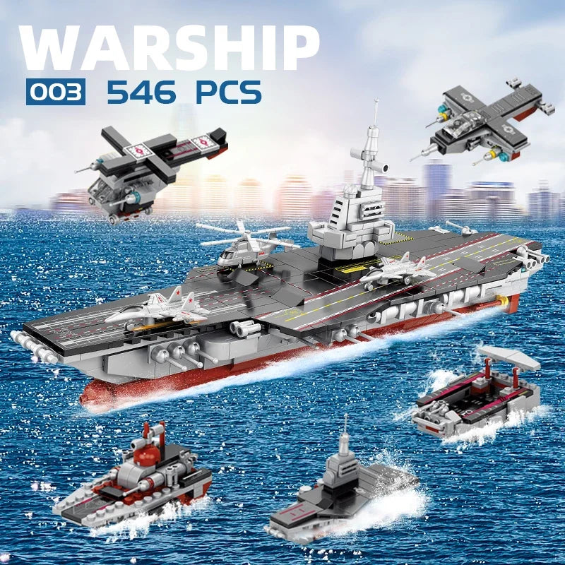 562 piezas 8 en 1 avión crucero destructor acorazado ejército buque de guerra bloque de construcción barco militar camión coche avión ladrillos juguetes para niños