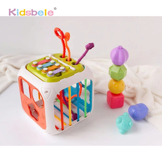 Cube d'activités d'apprentissage Boîte de voyage Jouets sensoriels pour tout-petits Trieur de formes sensorielles Blocs de construction empilables colorés