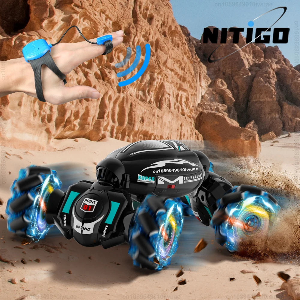 Coche de juguete RC 4WD 2,4G con control remoto por radio y gestos, coche de acrobacias con rotación de 360°, coche de escalada con giro y deriva, juguetes para niños, regalo para niños