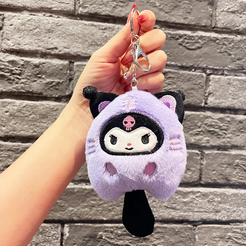 Lot de 10 porte-clés en peluche Kuromi Little Tiger Kuromi My Melody Cinnamoroll, jouet en peluche, pendentif Pom Pom Purin, poupée mignonne lmage