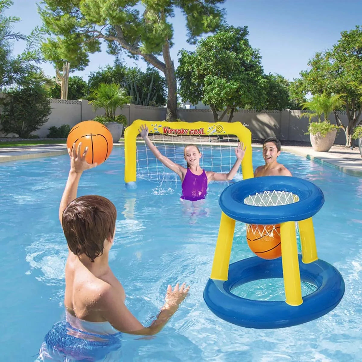 Jeu de lancer d'anneau gonflable, panier de basket flottant, jouet interactif de sport aquatique, cadeau de fête, accessoire de piscine amusant pour la plage