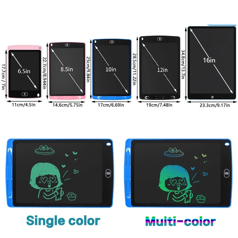 Tablero de dibujo LCD de 6,5/8,5/10/12/16 pulgadas, tableta de escritura, pizarra mágica de dígitos, herramienta de pintura artística, juguetes para niños, juego de cerebro, regalo para niños