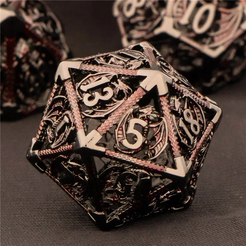 OUKELANWO DND Metal Hollow Dice Set D&amp;D, dés de jeu de rôle polyédriques, dés de donjon et de dragon D et D D20 D12 D10 D8 D6 D4