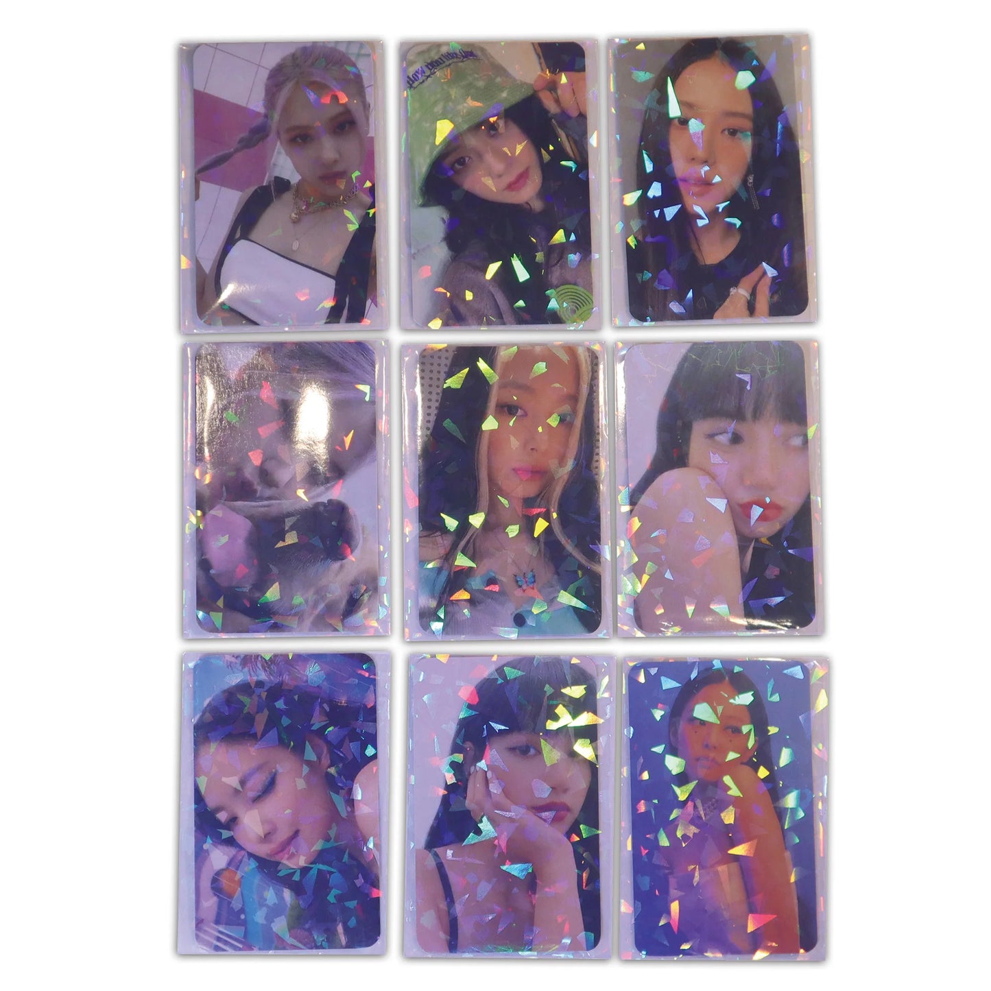 Lot de 100 pochettes holographiques pour cartes photo KPOP avec flash laser en pierres précieuses, film de protection pour cartes TCG, mignon et brillant