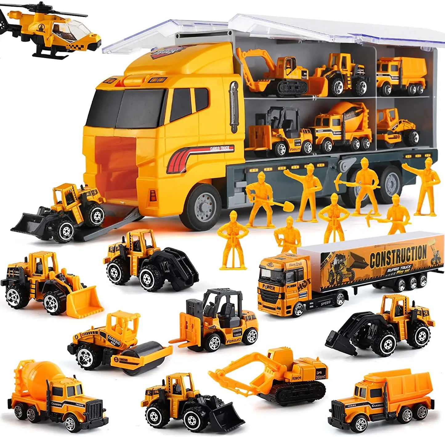 10 en 1 Jouets de Construction Camion Stockage Véhicule Moulé Sous Pression Transporteur Voiture Ensemble Excavatrice Camion À Benne Basculante Pelleteuse Rétrocaveuse pour Enfants Cadeau