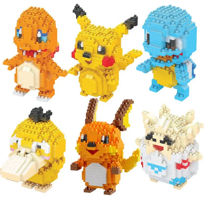 DIY Pokemon Blocks Small Cartoon Mini Building Block Pikachu Charizard Eevee Mewtwo Anime Assemble Action Model Dolls Toys