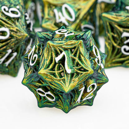 ORIFANTUO Green Tree Root Dnd Metal Dice Set D+D Polyédrique Dés Pour D&amp;D Dungeon et Dragon Pathfinder Jeux de Rôle Dés