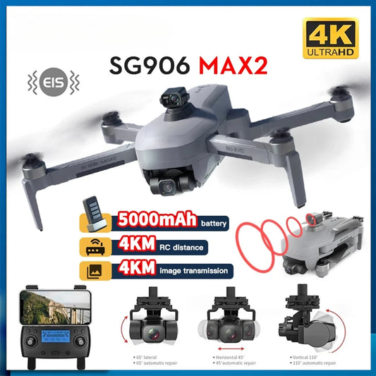 SG906 MAX 1 / Pro 2 Drone professionnel à caméra FPV 4K avec cardan à 3 axes 4 km sans balais GPS RC Dron