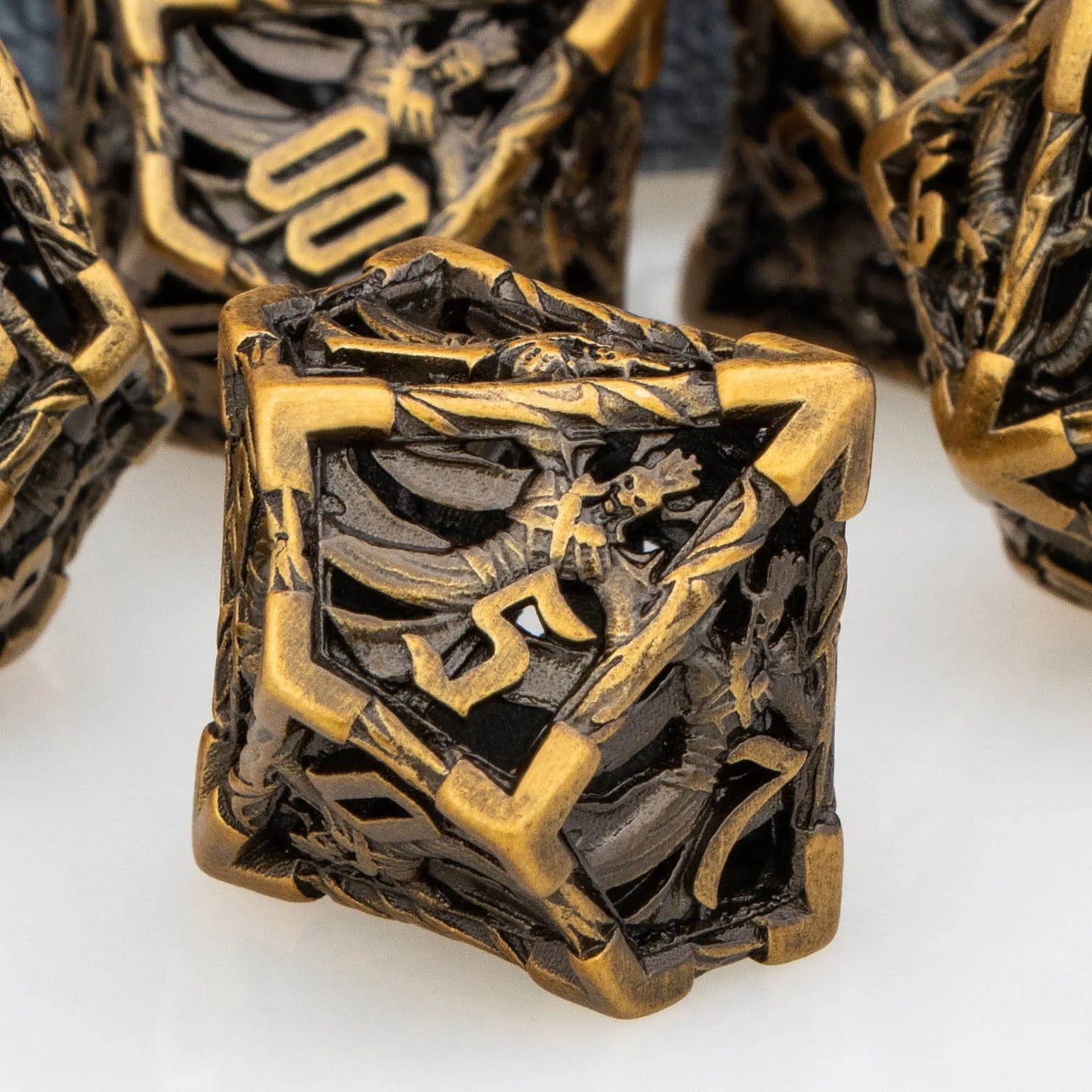 Dnd Ancient Gold Wizard & Dragon RPG Metal polyhedral Hollow D+D D20 Dice Set ForDungeon DiceDragon Pathfinder Role Playing Game