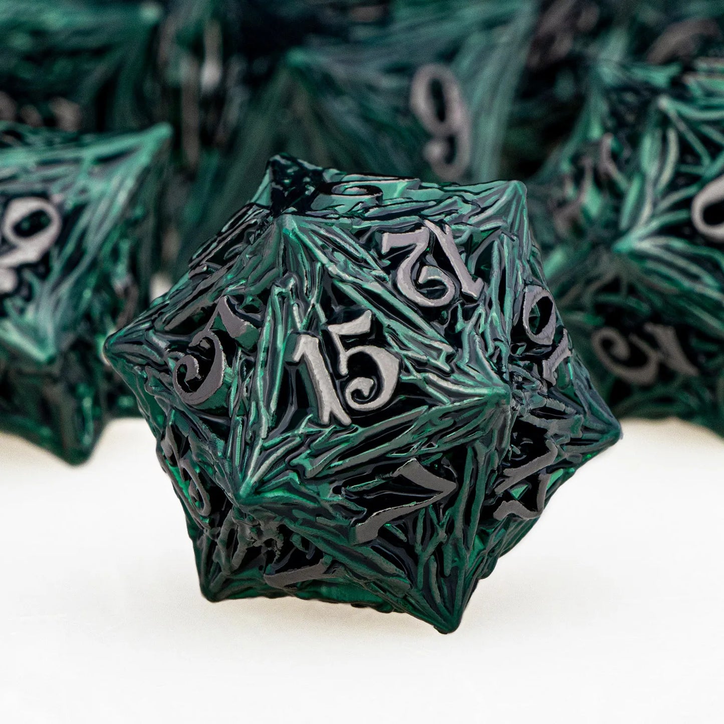 ORIFANTUO Tree Root Dnd Metal Dice Set Green D+D Polyhedral Dice For D&D Dungeon and Dragon Pathfinder Role Playing Game Dice