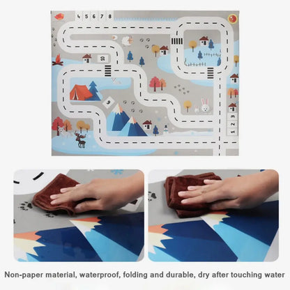 Tapis de jeu pour bébé 130 x 100 cm, tapis de circulation routière et panneau de signalisation routière, tapis pliable de style nordique pour activités pour enfants, tapis de pique-nique en plein air