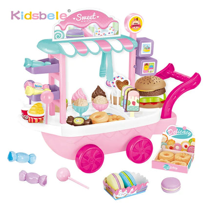 Ensemble de maison de jeu - mini chariot à glaces et bonbons Jouets éducatifs Voiture à bonbons Camion à glaces Chariot à bonbons