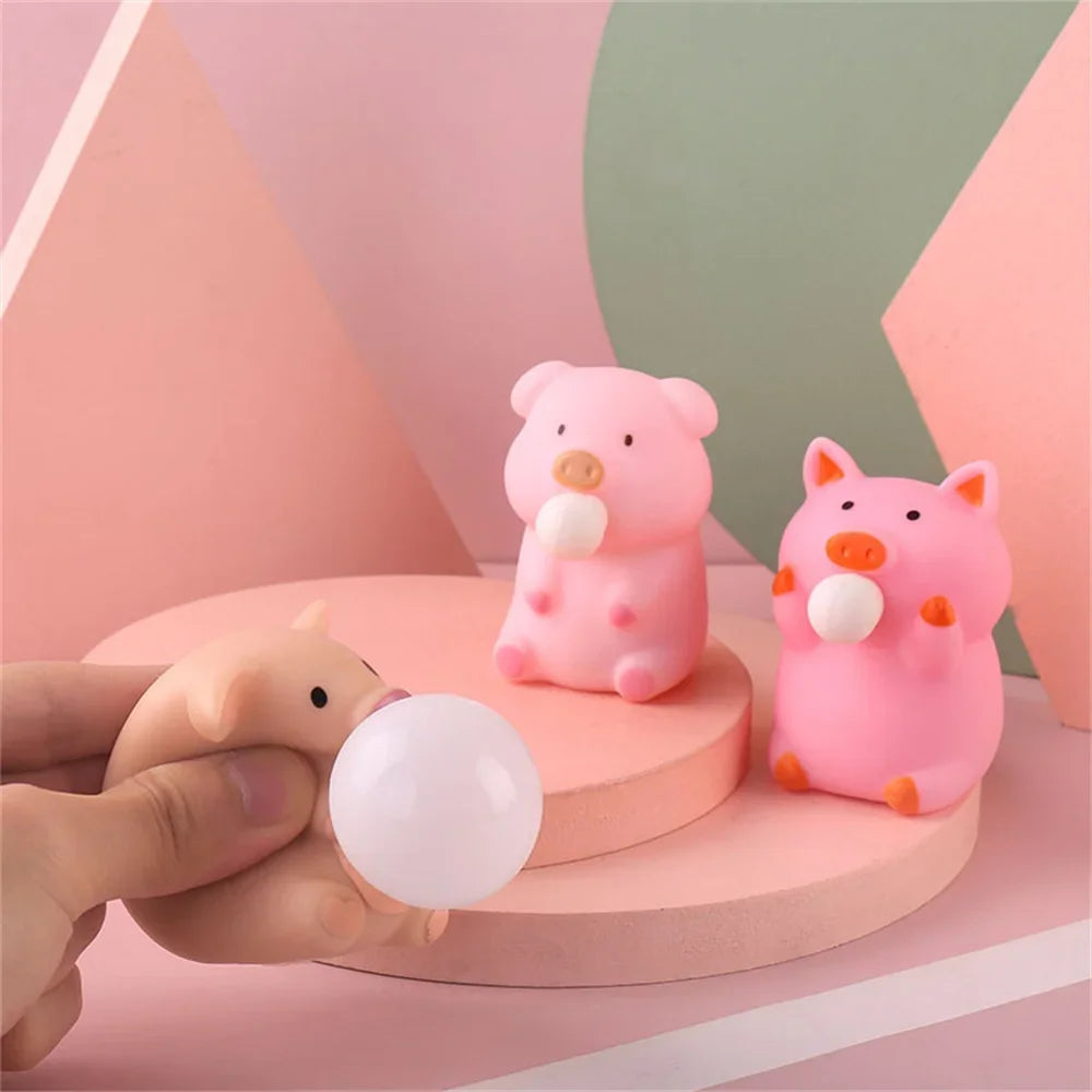 Cartoon Pig Spit Bubbles Pinch Music Vent Toys Cute Decompression TPR Material Squeeze Spit Bubbles Decompression Artifact Toys