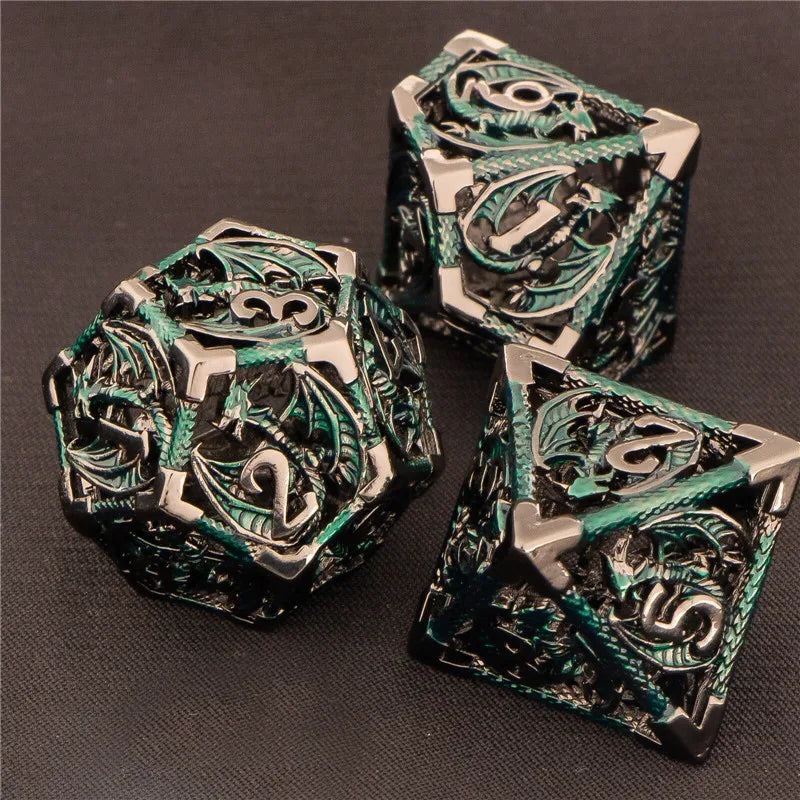 Juego de dados huecos de metal OUKELANWO DND D&amp;D, dados poliédricos para juegos de rol, dados de mazmorras y dragones D y D D20 D12 D10 D8 D6 D4