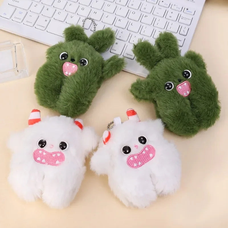 Porte-clés en peluche monstre des neiges pour filles, mignon jouet en fourrure de dessin animé blanc vert, pendentif pour sac d'école, porte-clés de voiture, accessoires en peluche